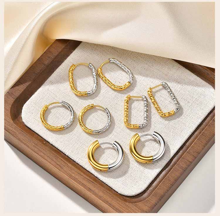18K Gold Plated Two Tone Earrings for Women, Stainless Steel Earrings, Chunky Thick Dangle Earring Statement Jewelry