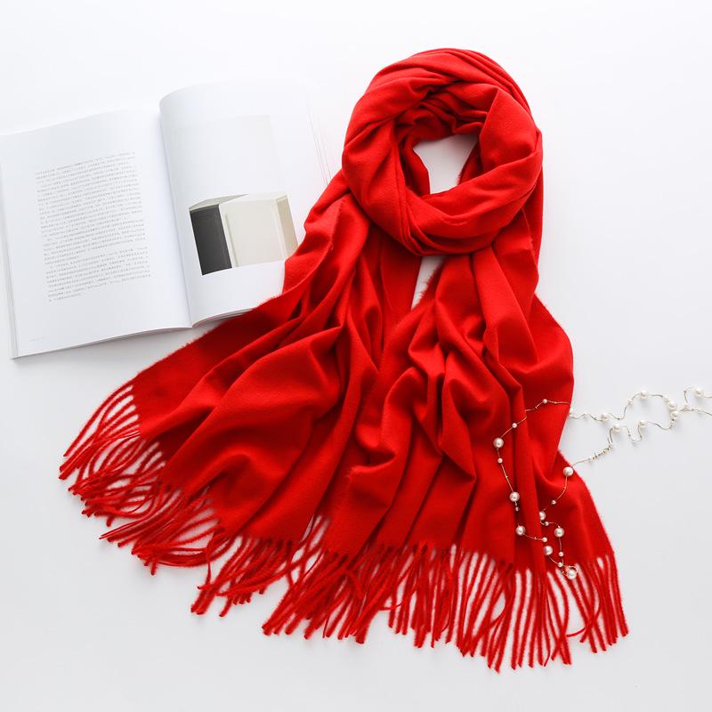 Women's Red Plaid Cashmere-Like Scarf Shawl - Warm, Versatile, Fashionable for Autumn and Winter