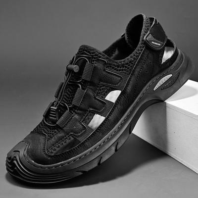 Sandálias masculinas de verão, sapatos casuais masculinos de couro genuíno, sandálias masculinas de couro para áreas externas, sapatos de praia masculinos, sapatos romanos masculinos
