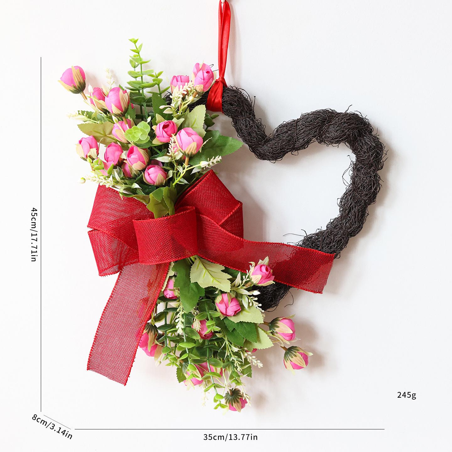 

Valentine s Heart-Shaped Flower Ring Door Decoration Wreath фуксия