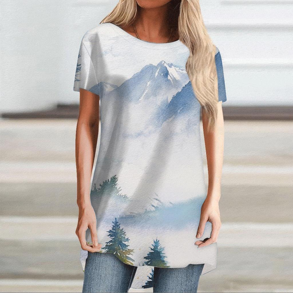 Between the Mountains Pink T-shirt for Women/Large Size (USA Size) (