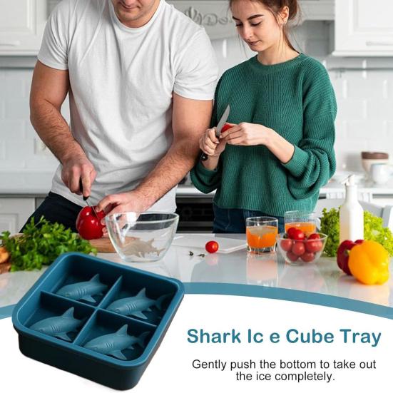 Silicone Ice Cube Mold Shark Shape 4-Grid Flexible Non-Stick Ice Tray for Whiskey Cocktails Juices BPA-Free Dishwasher Safe Multi-Purpose Mold