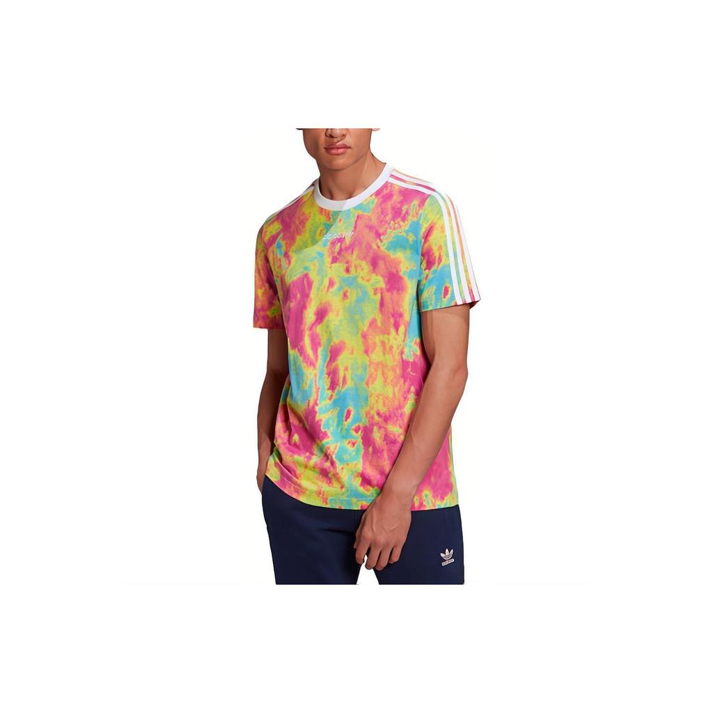 adidas Originals Trefoil Embroidered Logo Tie-Dye Sports Crew Neck Short Sleeve T-Shirt Men Tops Multicolor GN2105