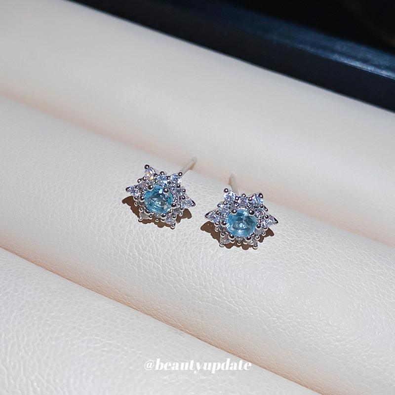 Silver needle simple zircon snowflake stud earrings design sense fashion versatile earrings women cold wind earrings light luxury high sense