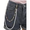 Layered Wallet Pants Chain for Men & Women, Exquisite Rhinestone Flower & Pearl Pocket Chain, Punk Fashion Streetwear Jeans Accessory, Trendy