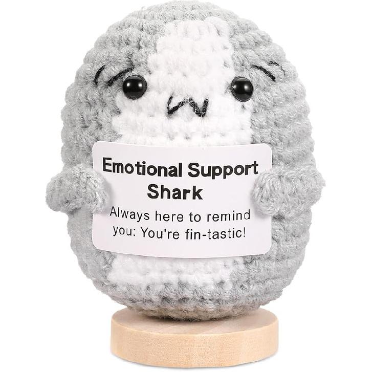 5PCS Emotional Support Crochet Doll with Base, Positive Crochet Vegetables Fruits with Positive Card Handmade Knitted Dolls Plush Cheer Up for