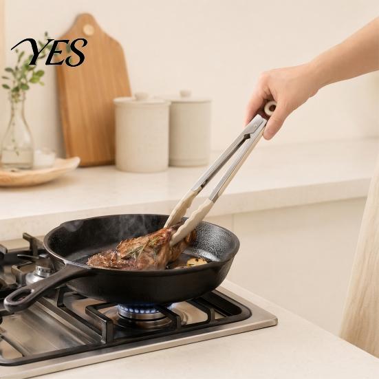 Kitchen Tongs for Cooking And BBQ, Heat-Resistant 9 Inch Food Safe with Silicone Tips, Non-Stick Dishwasher Tools Durable