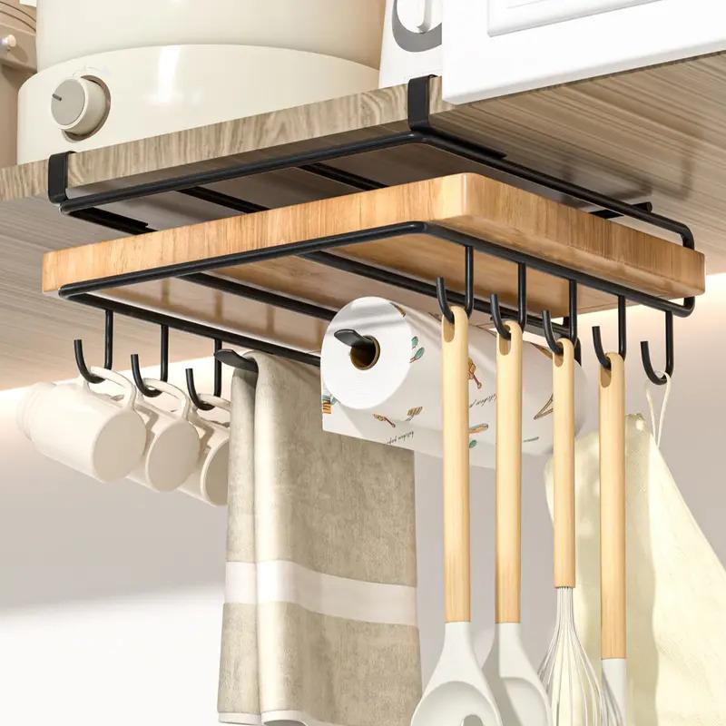 kitchen cabinet Hanging rack under, household iron art organizing rack, cutting board rack, hook, pot cover storage rack