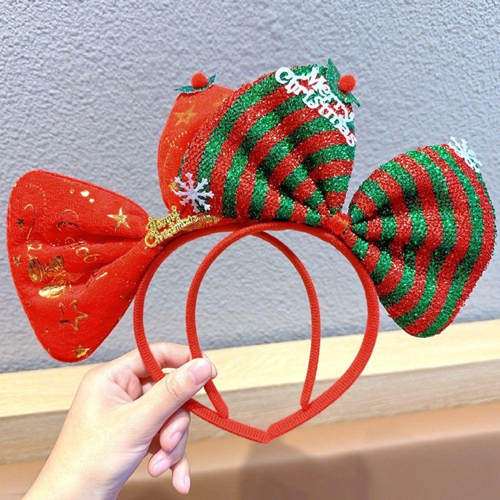 Shiny Christmas Hairband Non-slip Christmas Headband Gift Bowknot Hair Hoop  Kids