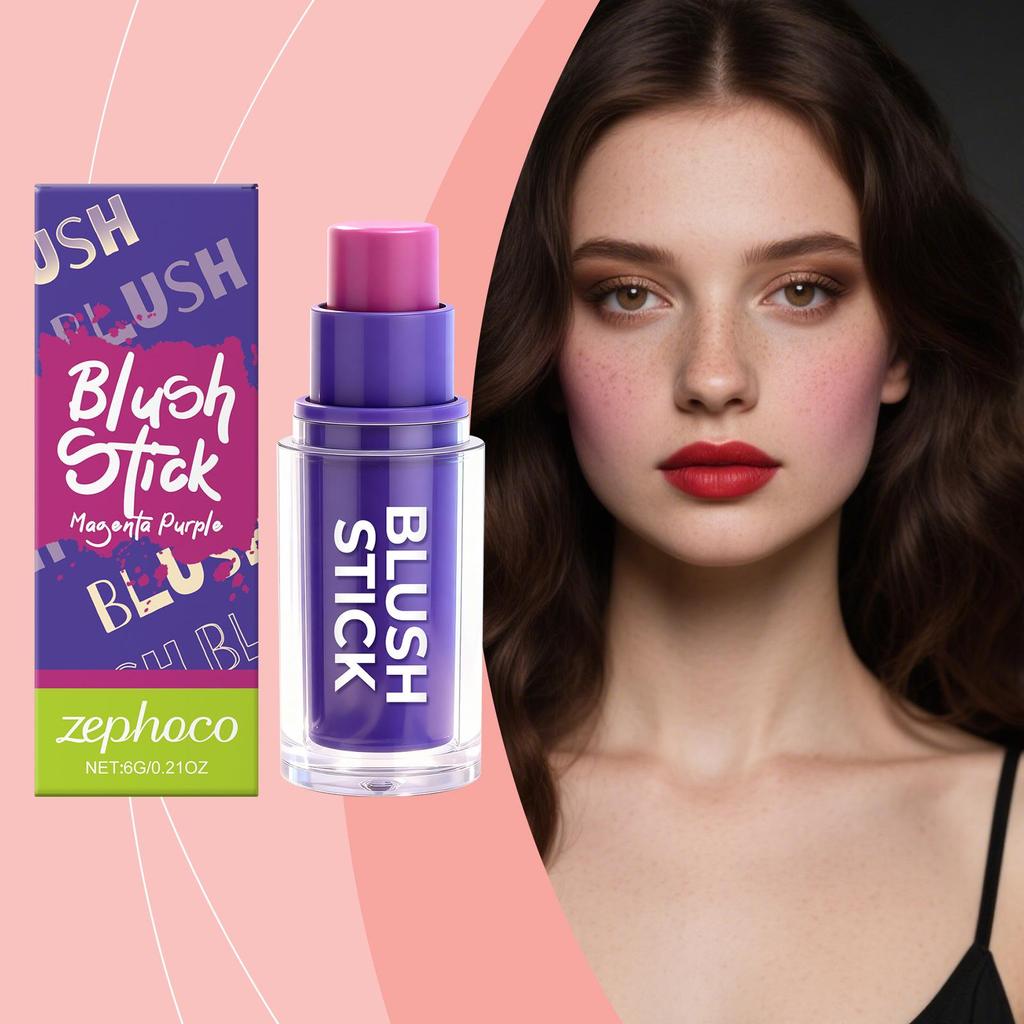 Zephoco Rose Purple Silky Blush Stick - Moisturizing, Long-Lasting Contour Makeup.