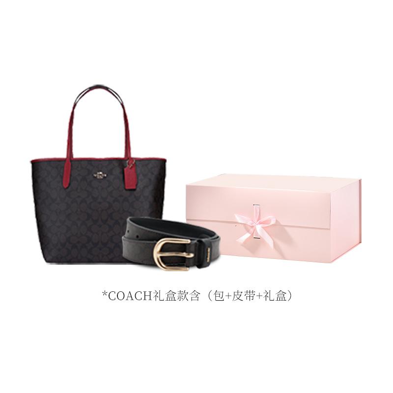 COACH City 33 Classic Presbyopia Artificial Leather Tote Bag Tote Bag Shopping Bag Hand-held Shoulder Bag Large Women's Red with Brown