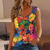 Women Plus Size Scoop Neck Sleeveless Colorful Floral Printed Tank Top Curved Hem