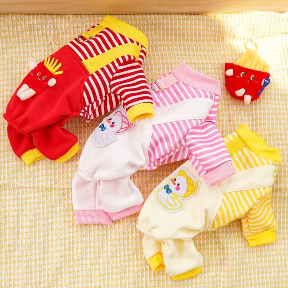 Striped Pet Clothes Soft Dog Four-legged Overalls New Year Cat Sweatshirt  Small Medium Dogs