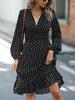 New European and American coat waist thin polka dot long sleeve foreign style dress