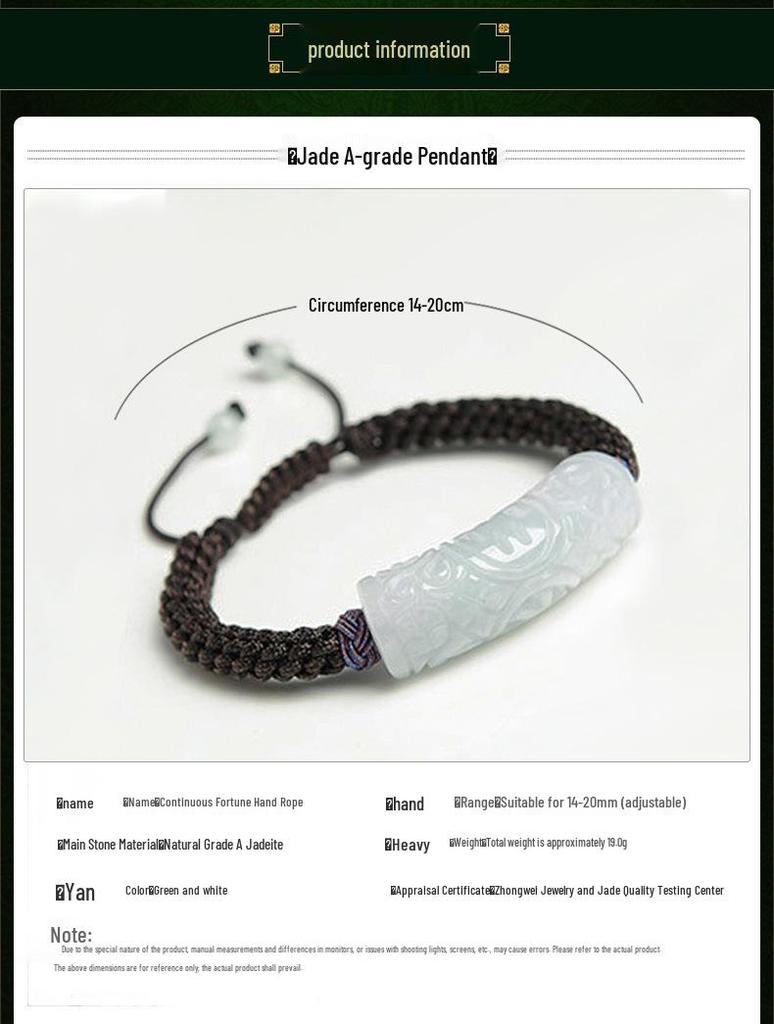 A-Grade Natural Jade Carved Fortune Bracelet with Handwoven Rope - Unisex