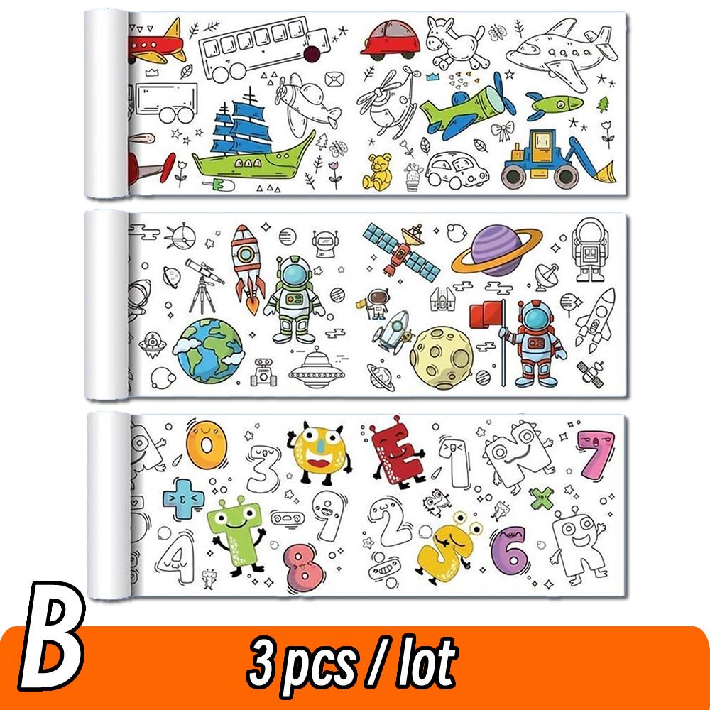 Rollo de papel para colorear de 90 cm con diseño de animales para niños, ideal para rellenar con colores, grafiti, recortes de papel, pintura, material educativo escolar.