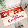 Christmas Themed Door Mat with Santa Claus Elk Snowman Pattern Non Slip Absorbent Indoor Outdoor Welcome Mat for Home Decor
