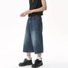 Herren Sommer Cropped Jeans Mid-rise Knopf Reißverschluss Denim Hose Farbverlauf Wide Leg Cropped Pants Streetwear