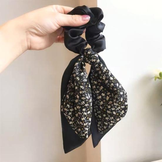 Hair Tie Floral Print Bowknot Ribbon Hair Rope Easy to Wear Bun Half-Tied Hairstyles Ponytail Holder Hair Accessory