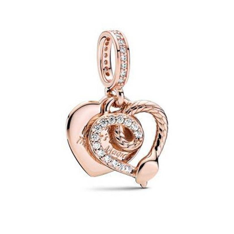 Rose Gold Series Heart-Shaped Beads Pendants Flower Clip Copper Appropriate For European Genuine Bracelets Do-It-Yourself Elegant Jewellery