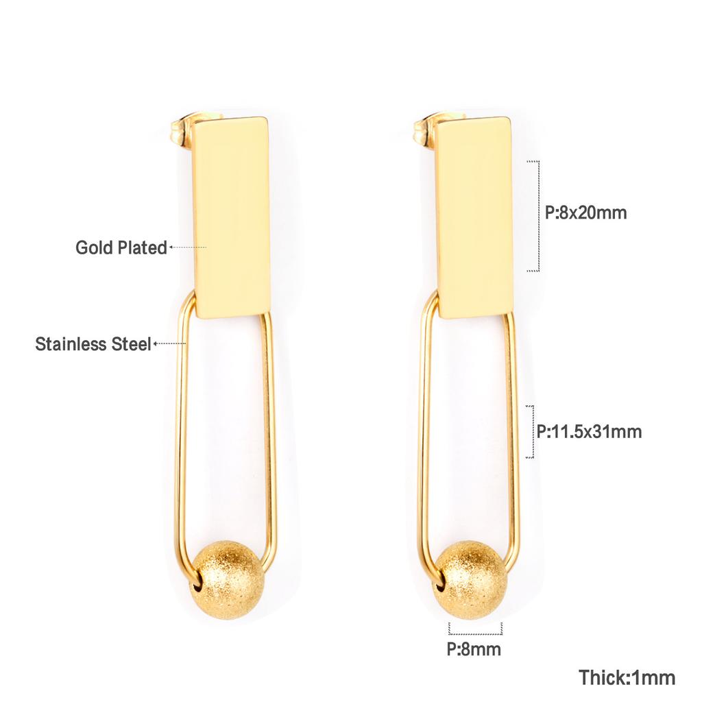 Geometric Stud Earrings Round Triangle Fringed Earrings Stainless Steel Plated 18K Gold Earrings