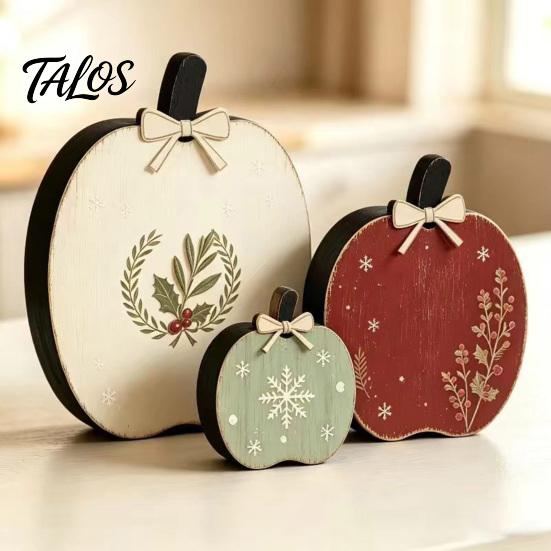 Christmas Farmhouse Mantel Accents 3Pcs/Set Wooden Ornaments, Rustic Gingerbread Man Tree Tiered Tray Style Festive Decor, Centerpieces for