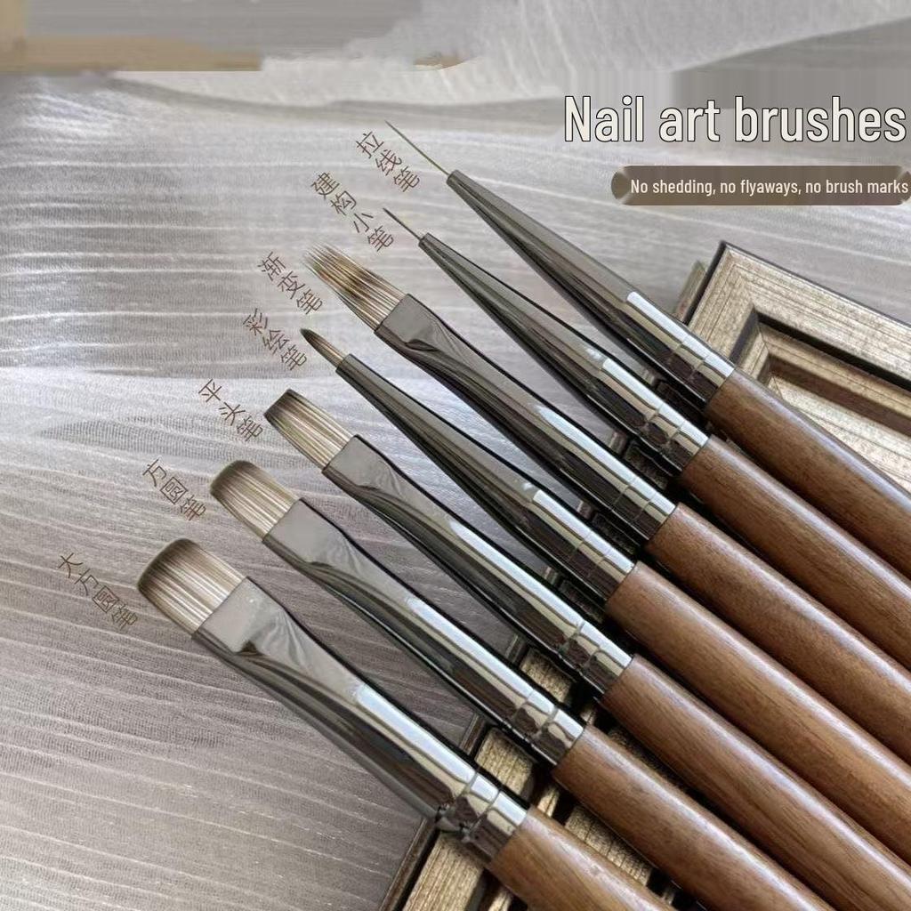 Xiaohongshu Deluxe Walnut Wood Nail Art Brush Set for Professional Gradient and Line Painting