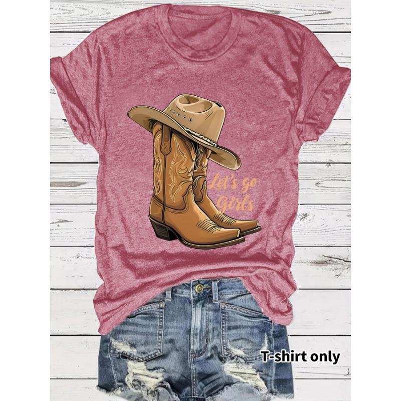 Casual T-shirt Martin Boots and Hat Printed Summer Round-neck Short-sleeved Top