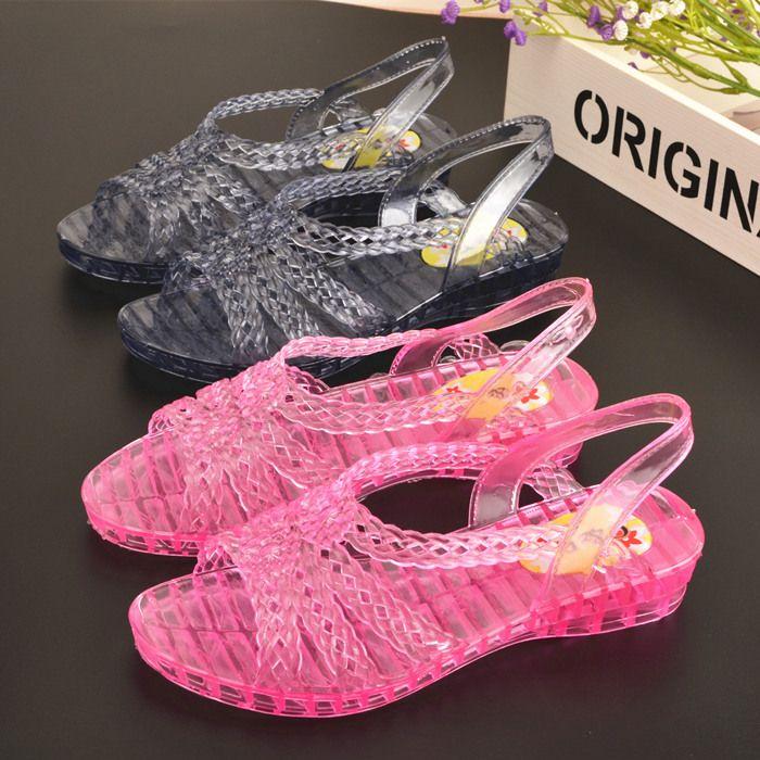 Sommersandalen für Damen Transparenter dicker Absatz Plastiksandalen für Damen Keilabsatz Sandalen mit Fischmaul Anti-Rutsch Strandschuhe