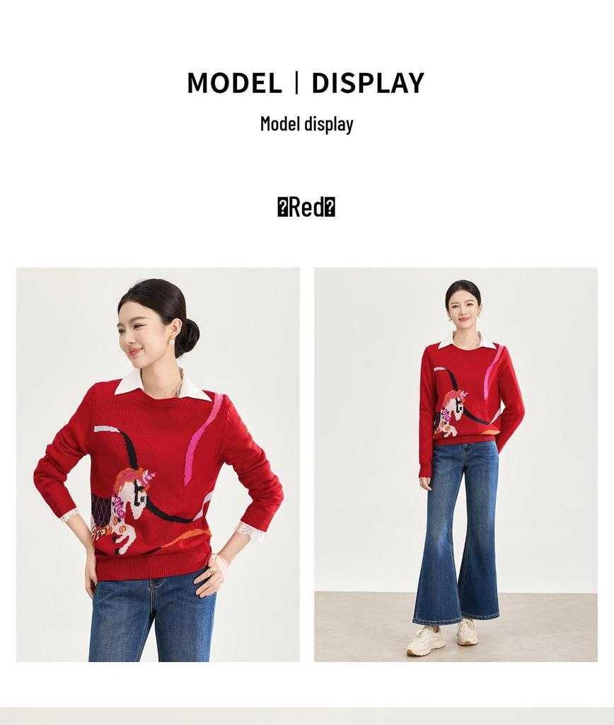 Pure Wool Zodiac Jacquard Top: Autumn/Winter Round Neck Christmas Series Knitwear