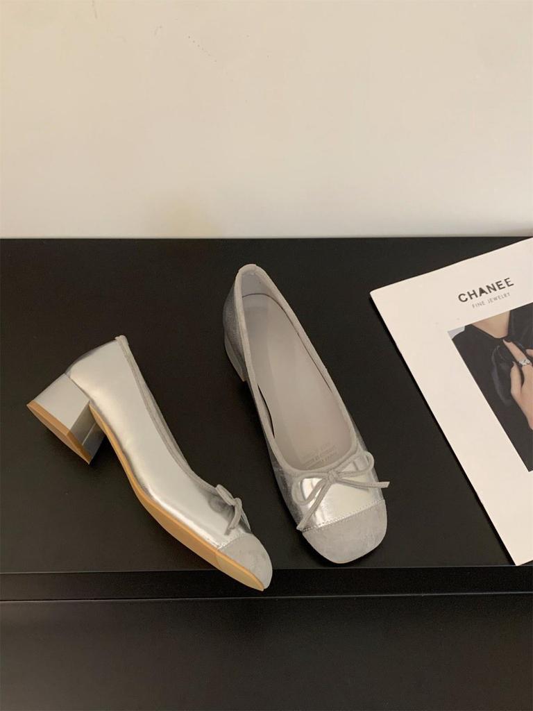 Chaussures de soirée douces à talons moyens de printemps français, chaussures de fée 2025 nouveau printemps et automne rétro ballet rouge chaussures simples