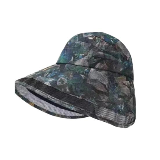 Cappello da Sole in Rete Traspirante con Parte Superiore Semi-vuota, Ampia Visiera, Protezione Completa del Viso, Cappello con Stampa Retro, Pieghevole, Portatile, Cappello Sportivo
