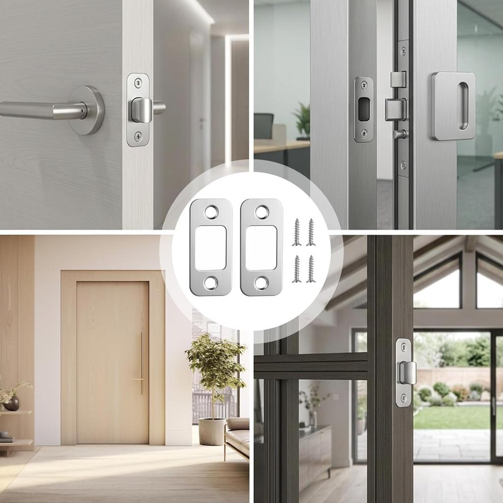 2 Pcs Deadbolt Strike Plate, 1" X 2-1/4" Brushed Round Corner Door Backplate Door Latch Strike Plate with Screws