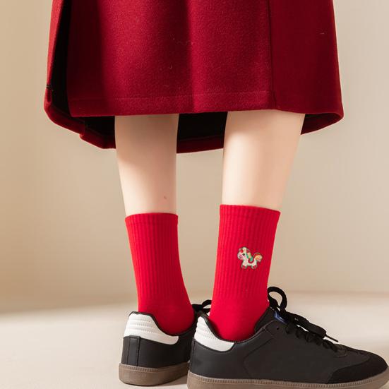 2026 Chinese Zodiac Socks Year of Horse Red Fortune Socks New Year Embroidered Crew Socks Horse Zodiac Year Gifts for Men Women