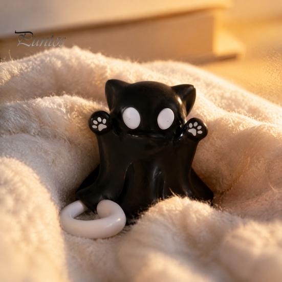 Autumn Harvest Home Decoration 2 Pcs Halloween Ghost Statue, Cute Cat Figurine, Cartoon Unique Thanksgiving Gifts for Friends Mini Spooky Kitten