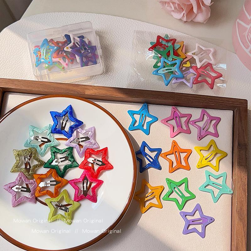 10Pcs/Set Solid Color Star Hair Clips For Kids Girls Headwear Alloy Barrettes Cute Glitter BB Clips Hairpins Hair Accessories