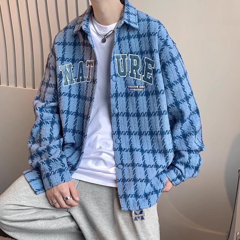 

Autumn new thousand birds plaid shirt men s ruffian handsome small fragrant jacket trendy brand high-end men s design jacket 3XL синий