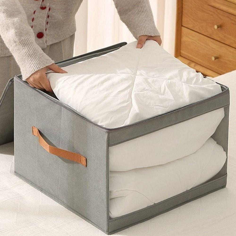 Non-woven Fabric Square Storage Box Zippered Large Capacity Clear View Clothes Storage Box Space Saving Stack-able