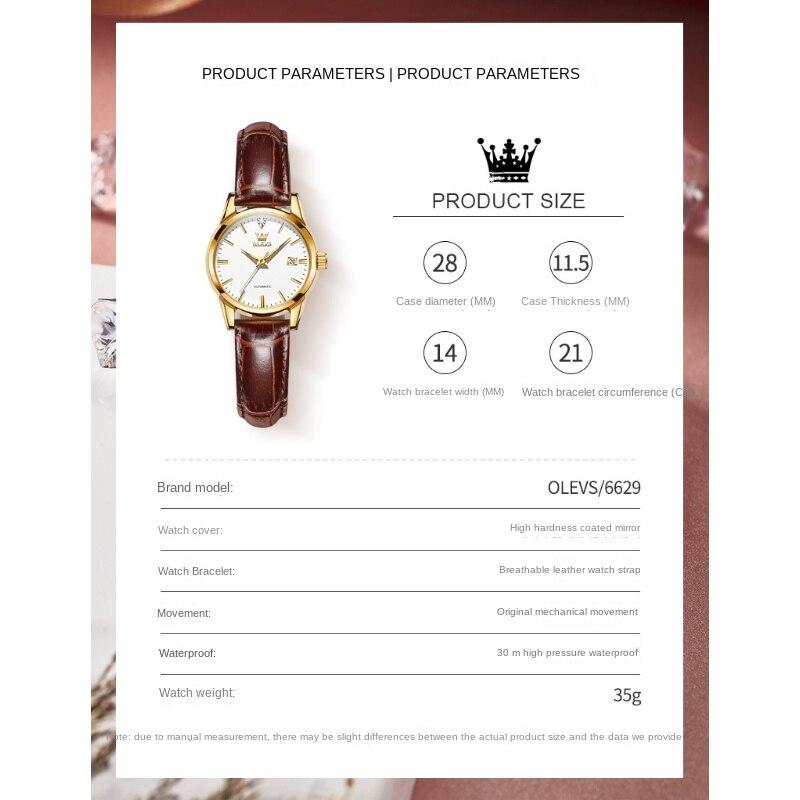 OLEVS Relógio de marca totalmente automático relógio mecânico luminoso à prova d'água relógio feminino