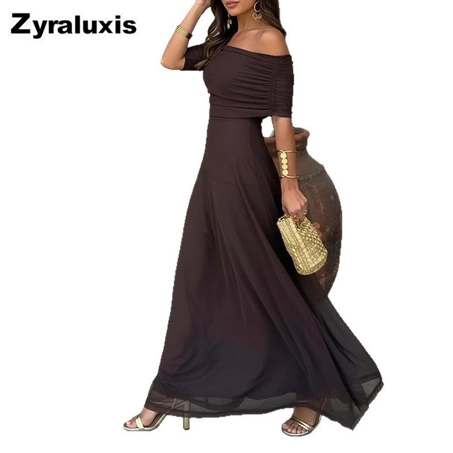 Autumn New Arrivals Women's Elegant One-Shoulder Semi-Sheer Dress Long Gown