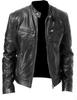 Winter Business Gentleman Zip Cardigan Pocket Decorative PU Leather Jacket Stand-Up Collar Slim Leather Jacket Jacket