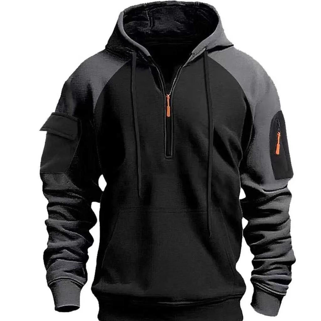 Autumn Winter Men's Hoodies Long Sleeve Sweatshirt Half Zipper Hooded Pullover Mens Casual Sweatshirts