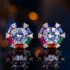 Cute Female Stone Rainbow Zircon Stud Earrings Silver Gold Color Wedding Jewelry For Women