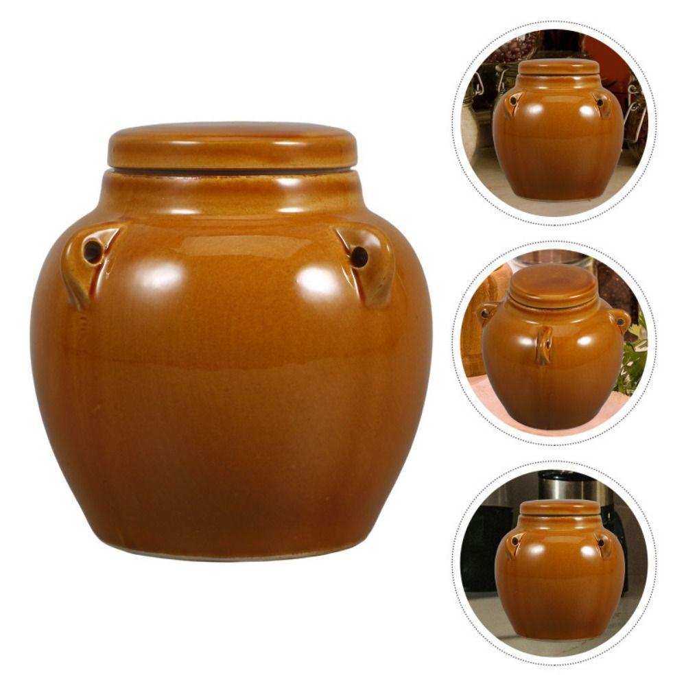 Ceramic /Mason Lid Ceramic Pickle Jar Sealed Fermenting Canister Kimchi Pickling Pot Onions