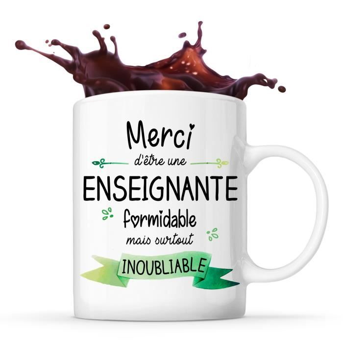 Mug - Merci Enseignante Inoubliable - Tasse Idée Cadeau Collègue Travail Retraite