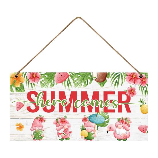 Summer Themed Gifts Wooden Hanging Sign, Beach Theme Welcome Sign Front Door Decor with Coastal Home Decorations Rope, Colorful Hanger for Seasonal