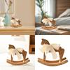 Simple Design Wooden Rocking Horse Figurine with White Ribbon for Home Nursery Table Decoration and Collectible Display
