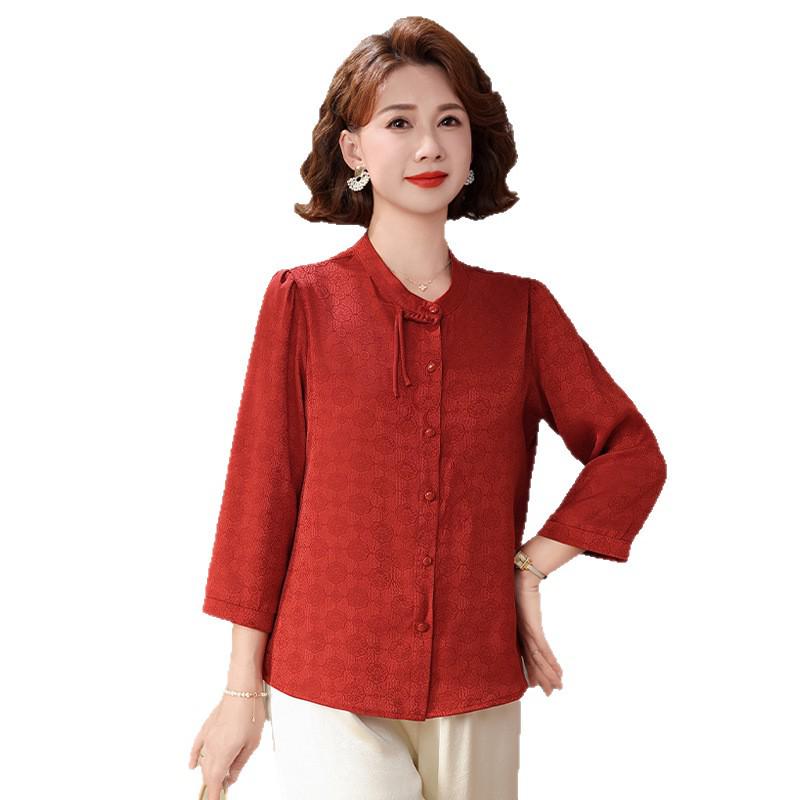 Mom's 2026 Chinese-Style Seven-Sleeve Loose Top - Stylish Spring/Summer Wear for Middle-Aged and Elderly Women