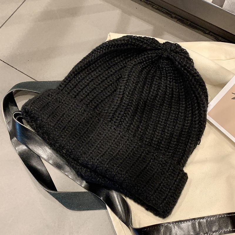 Women's Autumn and Winter Korean Style Versatile Green Wool Hat Winter Trend Korean Winter Japanese Face Protecting Knitted Hat