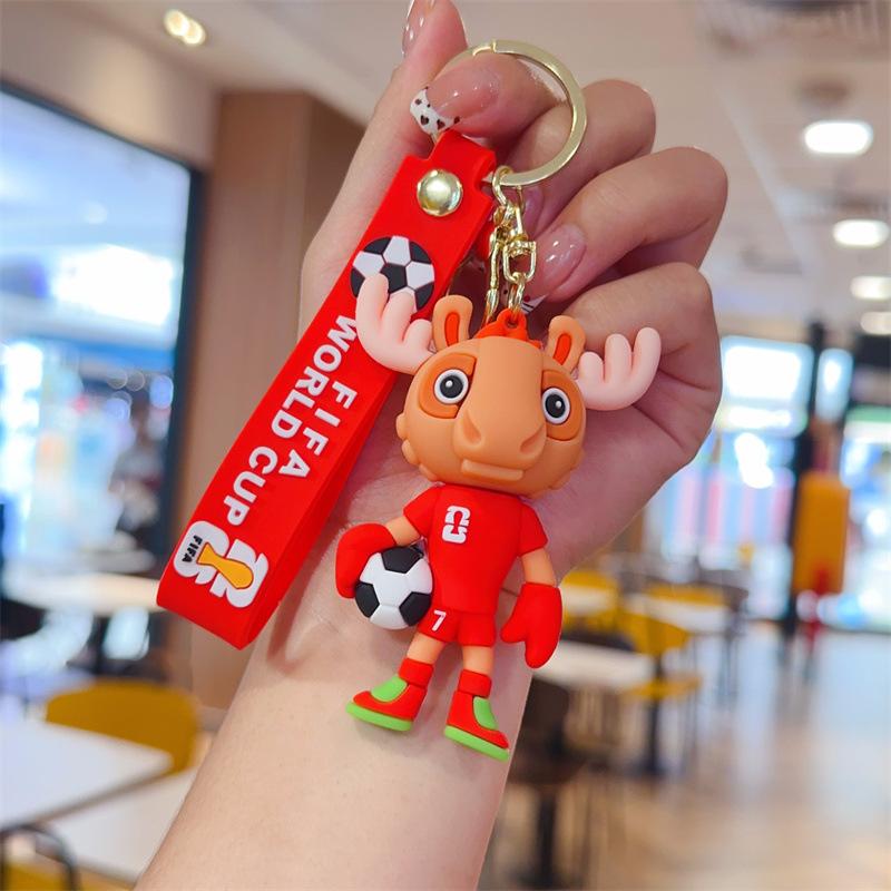 2026 World Cup Keychain with Cartoon Mascot Charm, Fan Merchandise Car Decor, Cute Soccer Trophy Pendant Gift for Supporters
